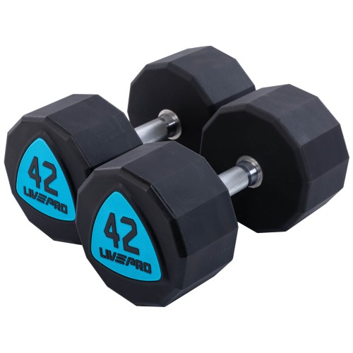 Гантелі цільні професійні з поліуретановим покриттям LiveUp 2х42кг, чорний-синій, код: LP8003-42-S52 Гантелі цільні професійні з поліуретановим покриттям LiveUp 2х42кг, чорний-синій, код: LP8003-42-S52