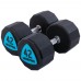 Гантелі цільні професійні з поліуретановим покриттям LiveUp 2х42кг, чорний-синій, код: LP8003-42-S52