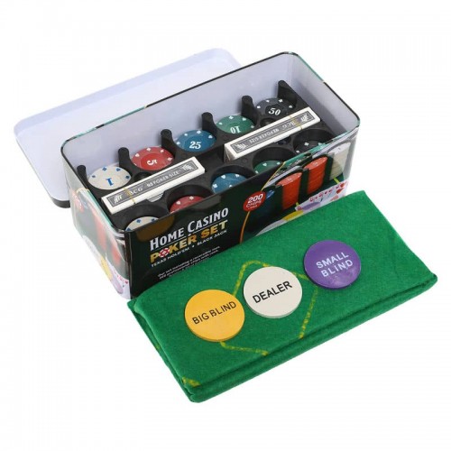 Набір для покеру в металевій коробці PlayGame 200 фішок, код: IG-8653-S52 Набір для покеру в металевій коробці PlayGame 200 фішок, код: IG-8653-S52