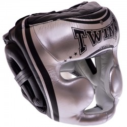 Шолом боксерський з повним захистом шкіряний Twins S срібний-чорний, код: FHGL3-TW4_SSBK-S52