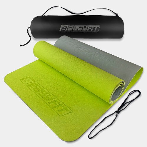 Килимок для йоги та фітнесу EasyFit TPE+TC 1830х610х6 мм двошаровий + чохол, лимонний-сірий, код: EF-1924s-LGGY-EF