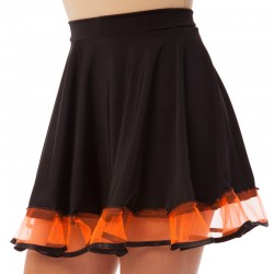 Спідниця кльош з воланом для бальних танців FitGo 30, зріст 110-116, чорний-помаранчевий, код: DR-1626_30BKOR