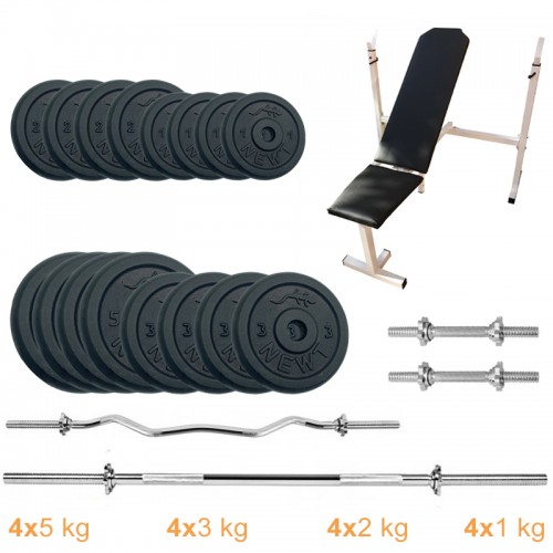 Лава для жиму з набором штанг + гантелі металеві Newt Gym Set-SKHW Home 60 кг, код: NE-M-SKHW-SET-55