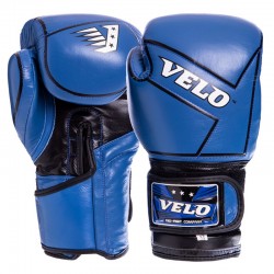 Рукавиці боксерські шкіряні на липучці Velo 12 унцій, синій, код: VL-2218_12BL-S52