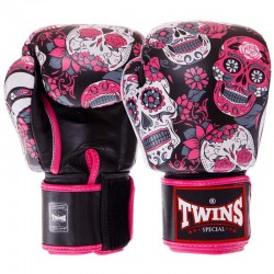 Рукавички боксерські шкіряні Twins Skull 12 унцій, рожевий-чорний, код: FBGVL3-53_12PBK