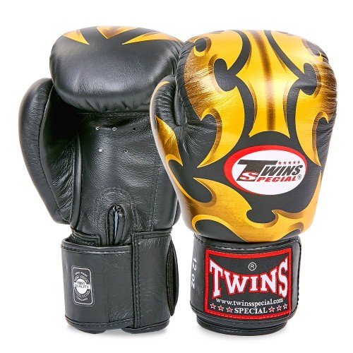Рукавички боксерські шкіряні Twins 14 унцій, чорний-золотий, код: FBGVL3-22_14BKY