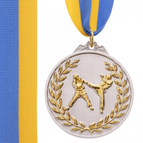 Медаль спортивна зі стрічкою PlayGame Єдиноборства срібна, код: C-4853_S
