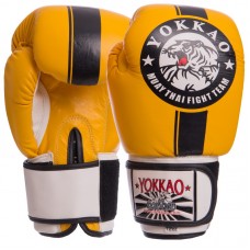 Рукавички боксерські Yokkao шкіряні на липучці 12 унцій, жовтий-чорний, код: YK016_12_YBK-S52