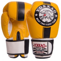 Рукавички боксерські Yokkao шкіряні на липучці 12 унцій, жовтий-чорний, код: YK016_12_YBK-S52