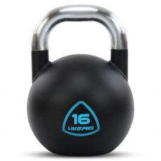 Гиря змагальна цільна сталева пофарбована з хромованою ручкою LiveUp 16кг, чорний, код: LP8042-16 Гиря змагальна цільна сталева пофарбована з хромованою ручкою LiveUp 16кг, чорний, код: LP8042-16