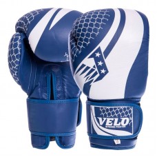Рукавиці боксерські шкіряні на липучці Velo 10 унцій, синій, код: VL-2224_10BL-S52