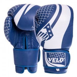 Рукавиці боксерські шкіряні на липучці Velo 10 унцій, синій, код: VL-2224_10BL