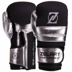 Рукавички шкіряні боксерські Zelart 10 унцій, срібло, код: VL-3083_10GR-S52
