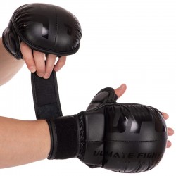 Рукавички гібридні для єдиноборств ММА шкіряні UFC M, чорний, код: BO-0554_MBK
