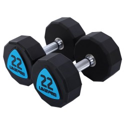 Гантелі цільні професійні з поліуретановим покриттям LiveUp 2х22кг, чорний-синій, код: LP8003-22-S52