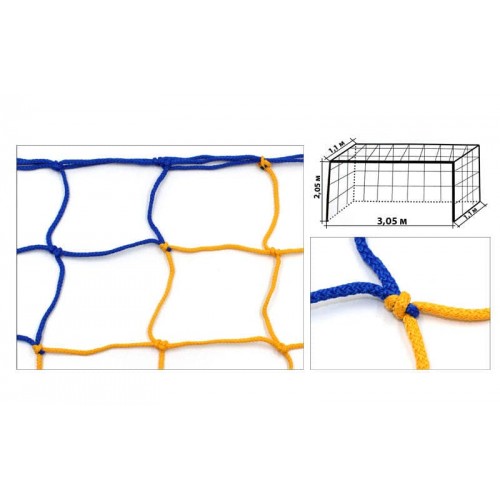 Сітка для Міні-футболу та гандболу PlayGame Стандарт 1.1 3000x2000x1000 мм, 2 шт, синій-жовтий, код: SO-5287-S52 Сітка для Міні-футболу та гандболу PlayGame Стандарт 1.1 3000x2000x1000 мм, 2 шт, синій-жовтий, код: SO-5287-S52