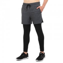 Компресійні штани тайтси з шортами чоловічі  2в1 Lidong XL, камуфляж сірий, код: LD-G0137_XLKGR