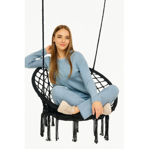 Крісло-гойдалка підвісна кругла WCG 80 см + м’яка подушка, чорний, код: QNSW01BL-IF