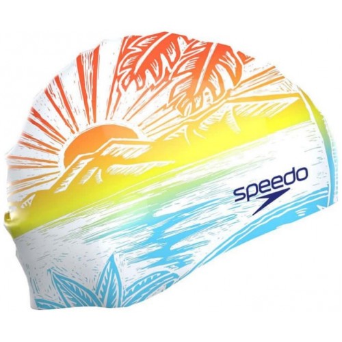 Шапка для плавання Speedo Slogan PRT Cap AU/AF/AM білий-синій-помаранчевий, код: 5059937796277