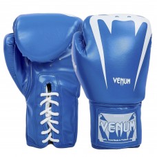 Рукавички боксерські на шнурівці Venum 12 унцій, синій-білий, код: BO-8350_12BLW
