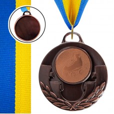 Медаль спортивна зі стрічкою PlayGame Aim Роликові ковзани d-50 мм бронзова, код: C-4846-0087_B