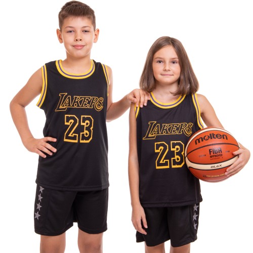 Форма баскетбольна підліткова PlayGame NB-Sport NBA Lakers 23 M (8-10 років),  ріст 130-140см, чорний-жовтий, код: BA-0928_MBKY