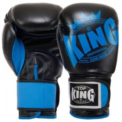 Рукавички боксерські Top King шкіра, 12oz, чорний-синій, код: TK0363_12BL