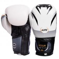 Рукавички боксерські шкіряні Venum Elite на липучці 12 унцій, білий, код: VL-2042_12W