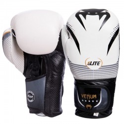 Рукавички боксерські шкіряні Venum Elite на липучці 12 унцій, білий, код: VL-2042_12W
