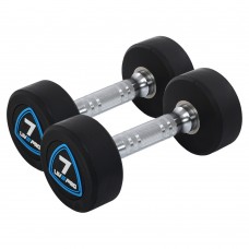 Гантелі цільні професійні з поліуретановим покриттям LiveUp 2х7кг, чорний-синій, код: LP8075-7 Гантелі цільні професійні з поліуретановим покриттям LiveUp 2х7кг, чорний-синій, код: LP8075-7