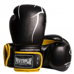 Боксерські рукавиці PowerPlay Jaguar 10 унцій, чорно-жовтий, код: PP_3018_10oz_Black/Yellow