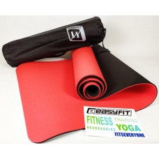 Килимок для йоги та фітнесу EasyFit TPE+TC 6 мм двошаровий + Чохол червоний з чорним, код: EF-1924E-R/B