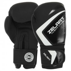 Рукавички боксерські шкіряні Zelart Contender 2.0 на липучці 10 унцій, чорний-білий, код: VL-8202_10BKW