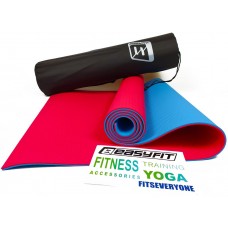 Килимок для йоги та фітнесу EasyFit TPE+TC 6 мм двошаровий + Чохол червоний з блакитним, код: EF-1924E-R/Bl