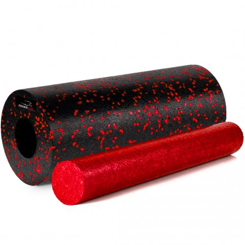 Масажний ролик (роллер) гладкий PowerPlay 2 in 1 EPP Foam Roller 330x140 мм, чорний-червоний, код: PP_4348_Red_(33x14)