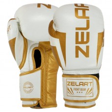 Рукавички боксерські шкіряні Zelart Elite 10oz, білий-золотий, код: VL-8291_10WG
