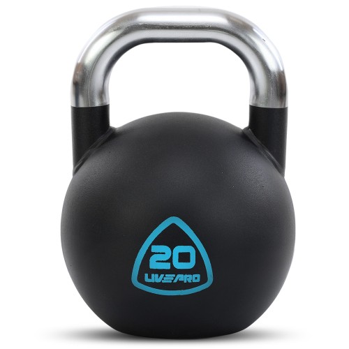 Гиря змагальна цільна сталева пофарбована з хромованою ручкою LiveUp 20кг, чорний, код: LP8042-20 Гиря змагальна цільна сталева пофарбована з хромованою ручкою LiveUp 20кг, чорний, код: LP8042-20