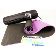 Килимок для йоги та фітнесу EasyFit TPE+TC 6 мм двошаровий + Чохол чорний з фіолетовим, код: EF-1924E-B/V