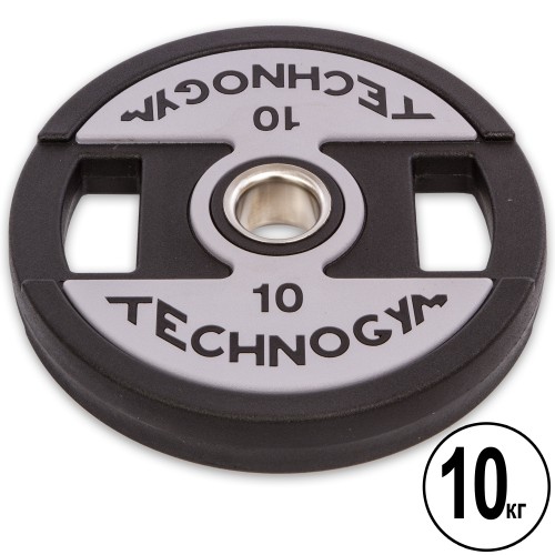 Диски поліуретанові Technogym з хватом і металевою втулкою 10кг (d-51мм), код: TG-1837-10-S52