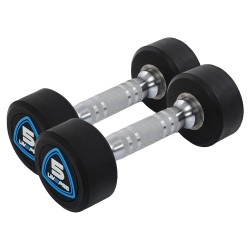 Гантелі цільні професійні з поліуретановим покриттям LiveUp 2х5кг, чорний-синій, код: LP8075-5 Гантелі цільні професійні з поліуретановим покриттям LiveUp 2х5кг, чорний-синій, код: LP8075-5