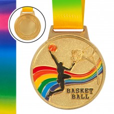 Медаль спортивна зі стрічкою кольорова PlayGame Баскетбол d-65 мм золота, код: C-0340_G
