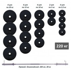 Штанга олімпійська RN-Sport 220 кг з прогумованими металевими дисками, код: RN_OB220 Штанга олімпійська RN-Sport 220 кг з прогумованими металевими дисками, код: RN_OB220