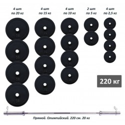 Штанга олімпійська RN-Sport 220 кг з прогумованими металевими дисками, код: RN_OB220