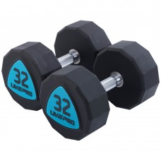 Гантелі цільні професійні з поліуретановим покриттям LiveUp 2х32кг, чорний-синій, код: LP8003-32-S52 Гантелі цільні професійні з поліуретановим покриттям LiveUp 2х32кг, чорний-синій, код: LP8003-32-S52