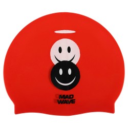 Шапочка для плавання силіконова юніорська MadWave Junior Emoji червоний, код: M057308