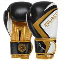 Рукавички боксерські шкіряні Zelart Contender 2.0 на липучці 12 унцій, чорний-золотий, код: VL-8202_12BKY