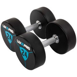 Гантелі цільні професійні з поліуретановим покриттям LiveUp 2х24 кг, чорний-синій, код: LP8000-24