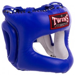 Шолом боксерський з бампером шкіряний Twins M синій, код: HGL9_MBL-S52