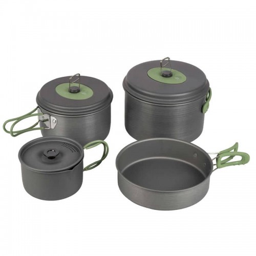 Набір посуду Bo-Camp Explorer 4 Pieces Hard Anodized Grey/Green, код: DAS301407-DA