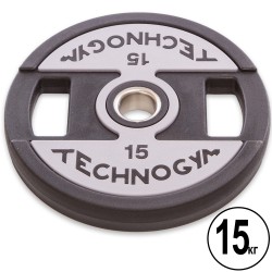 Диски поліуретанові Technogym з хватом і металевою втулкою 15кг (d-51мм), код: TG-1837-15-S52